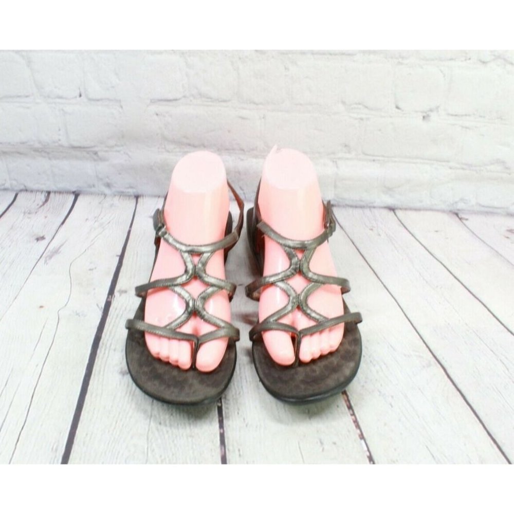 Privo by Clarks Brown Metallic Ankle Strap Low Wedge Sandals Size 8 M - Picture 5 of 9